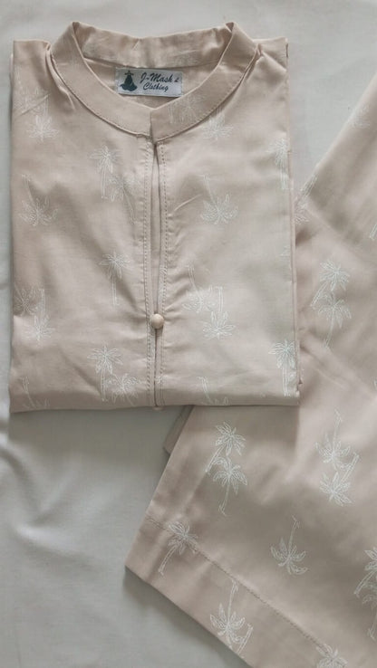 Tropical Palm – Beige Cotton Co-ord Set (2PC)