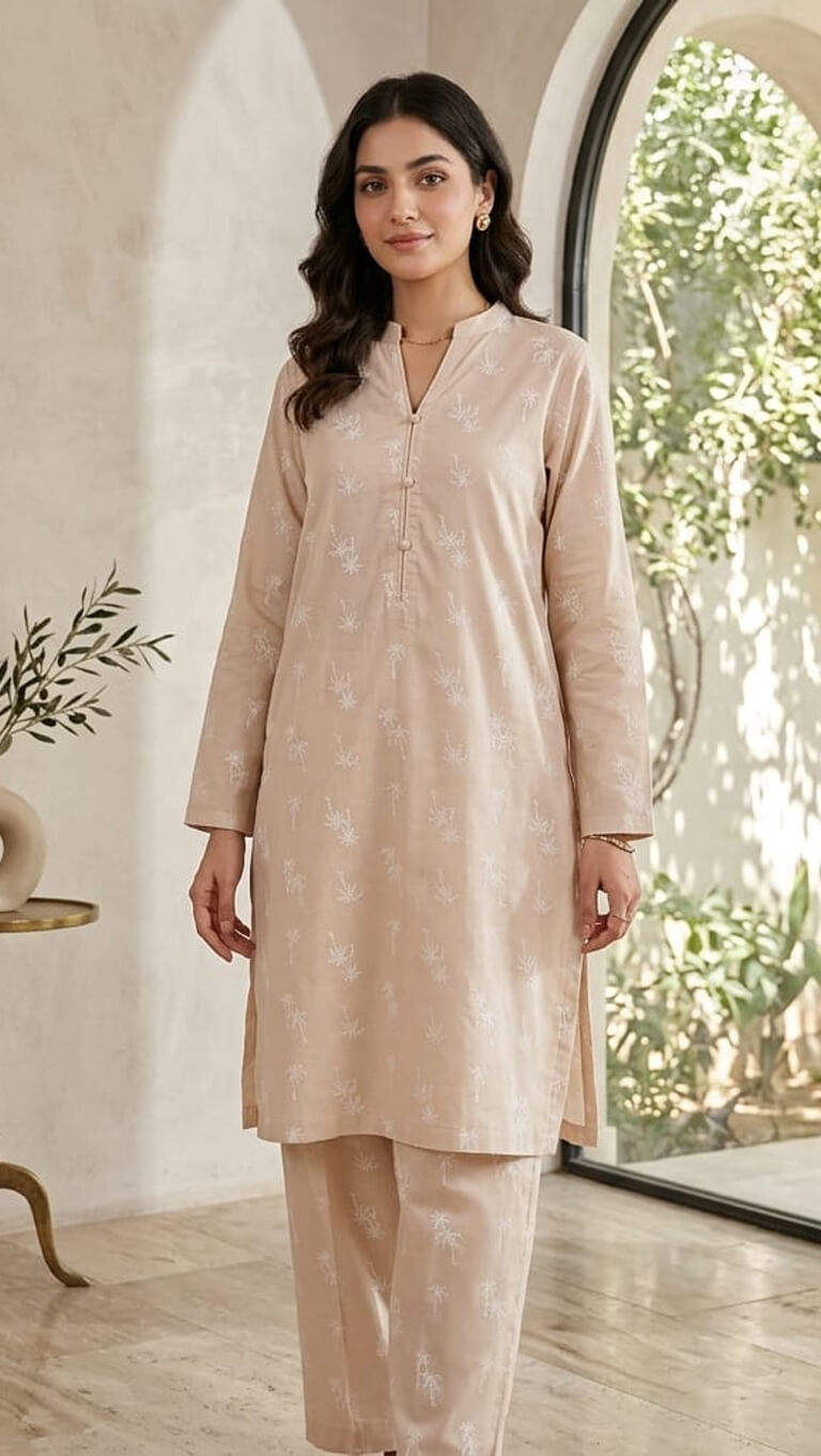 Tropical Palm – Beige Cotton Co-ord Set (2PC)