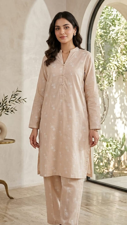 Tropical Palm – Beige Cotton Co-ord Set (2PC)