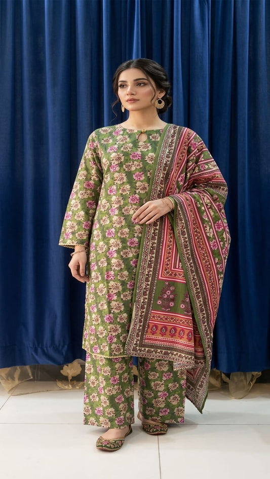 Flora Sage – Floral Elegance 3 Piece Lawn Suit
