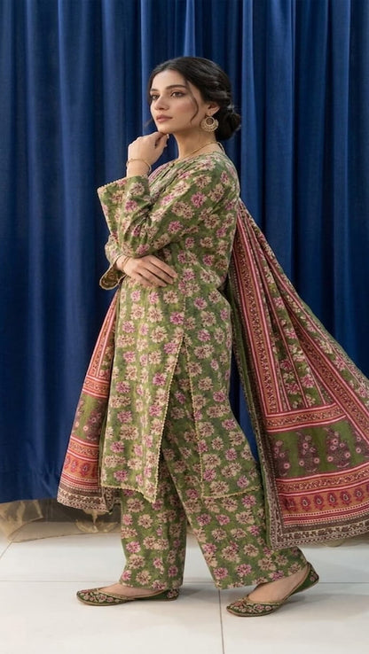 Flora Sage – Floral Elegance 3 Piece Lawn Suit