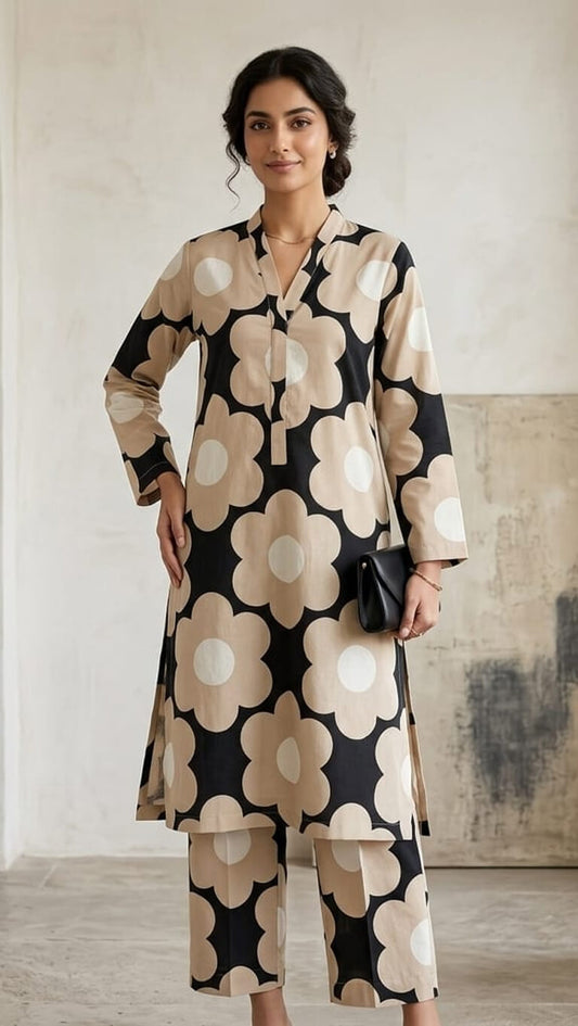Shadow Sand – Retro Floral Cotton Co-ord Set (2PC)