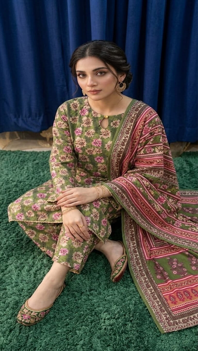 Flora Sage – Floral Elegance 3 Piece Lawn Suit