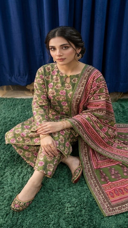 Flora Sage – Floral Elegance 3 Piece Lawn Suit