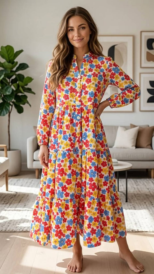 Picnic Chic Maxi – Windowpane Cotton Dress