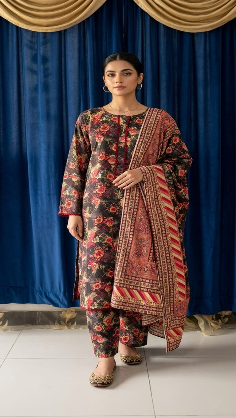 Floral Radiance – Lace Detailed 3 Piece Lawn Suit