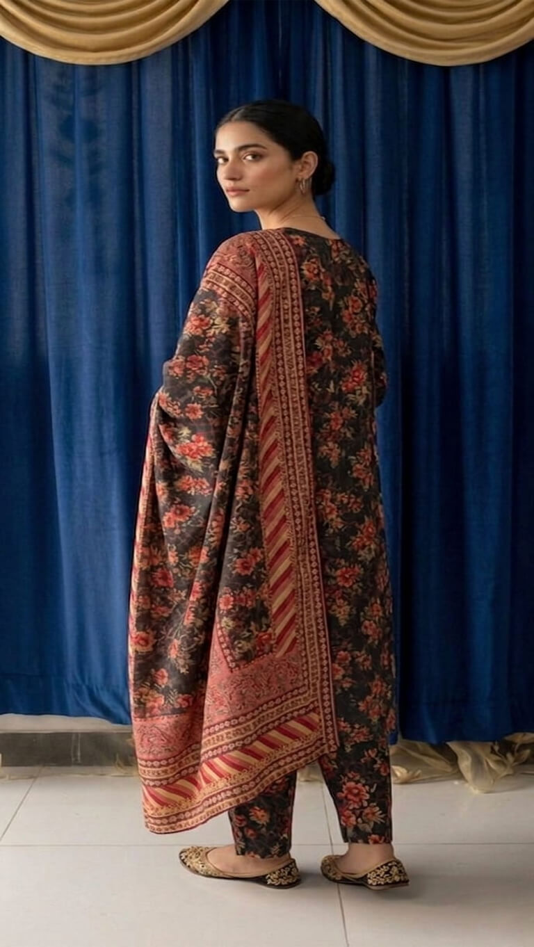 Floral Radiance – Lace Detailed 3 Piece Lawn Suit