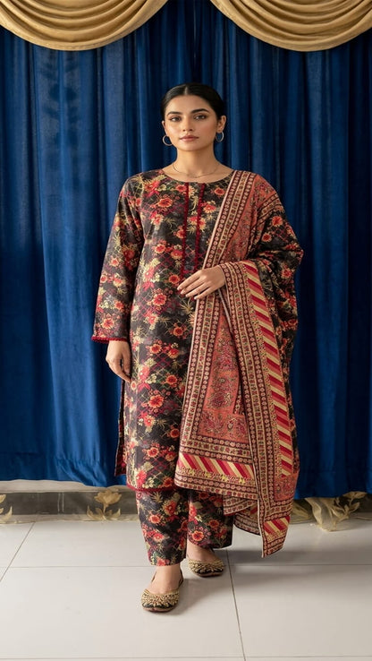 Floral Radiance – Lace Detailed 3 Piece Lawn Suit