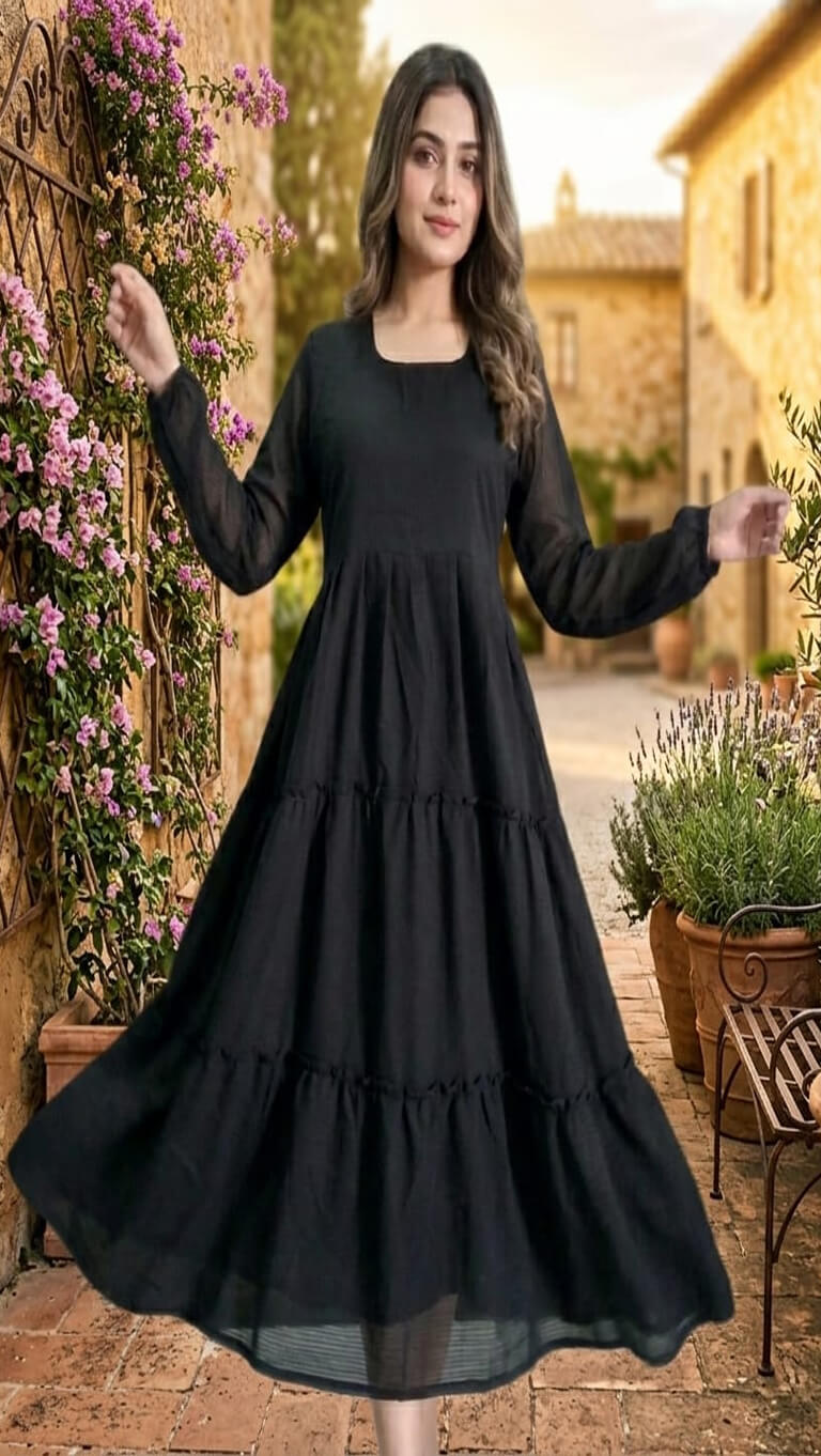 Smock Maxi – Noir Georgette Maxi Dress
