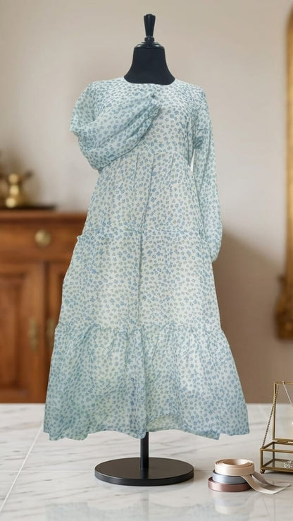 Azure Bloom – Floral Georgette Frock Dress
