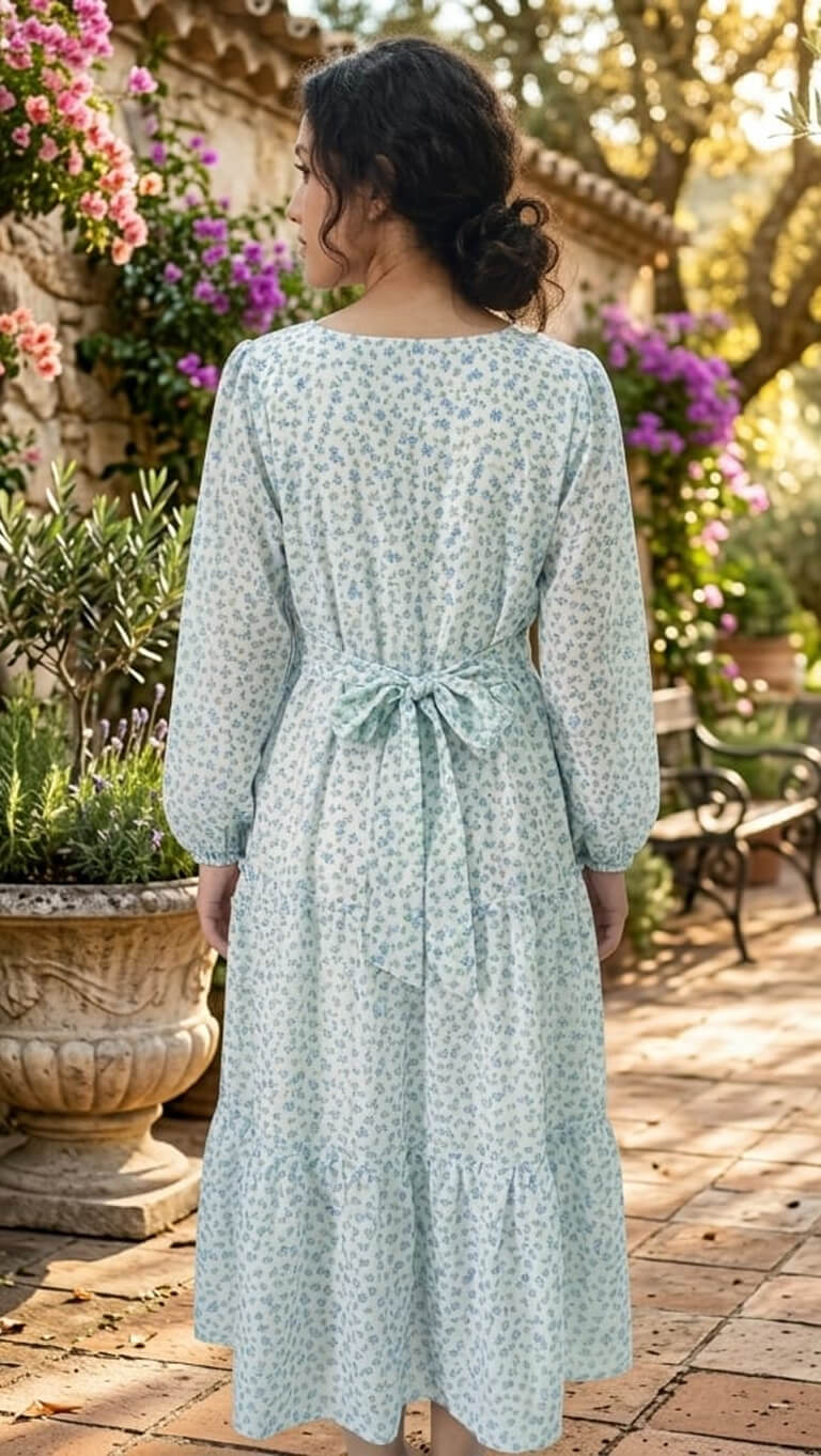 Azure Bloom – Floral Georgette Frock Dress
