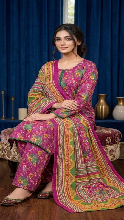 Magenta Meadow – Floral Luxe 3 Piece Lawn Suit