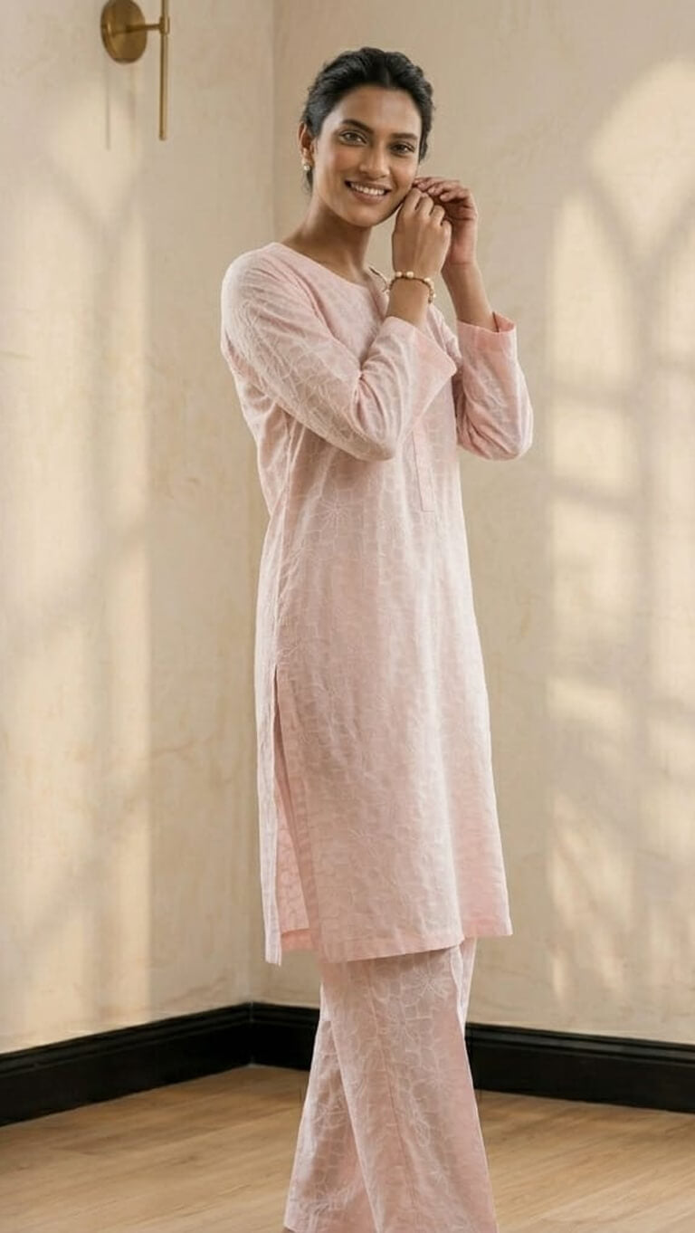 Peach Blossom – Floral Cotton Co-ord Set (2PC)