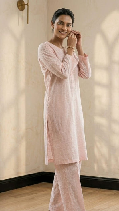 Peach Blossom – Floral Cotton Co-ord Set (2PC)