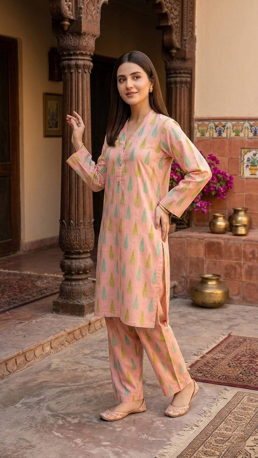 Pastel Peach Pearl Embellished Lawn Suit