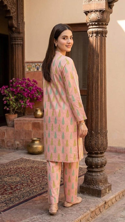 Pastel Peach Pearl Embellished Lawn Suit