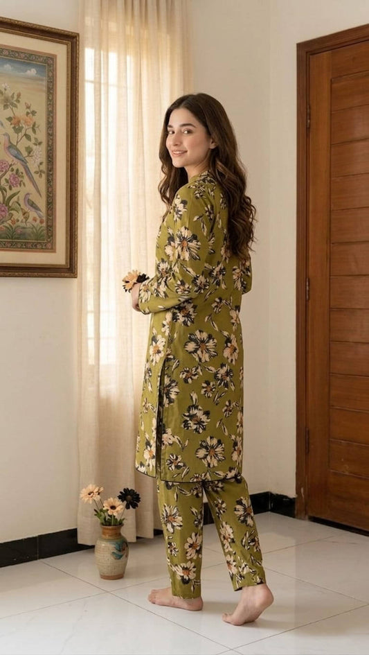 Olive Gulbahar 2Pc - Floral Embellished Lawn Suit
